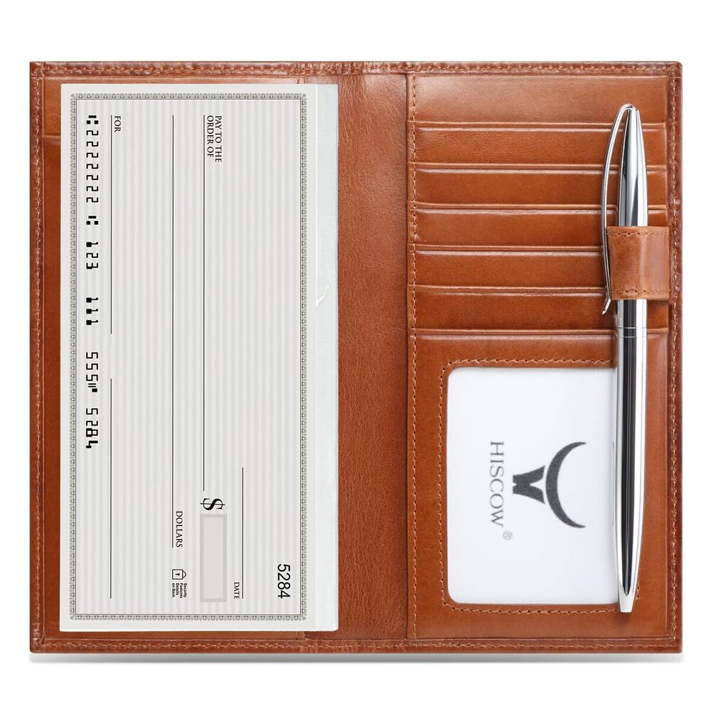 7529 Soft Leather Checkbook Cover & Card Holder with Divider - Italian